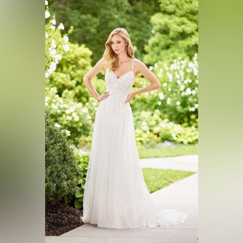 Enchanting by Mon Cheri 118131 Ivory Size 10 A-Line Lace Double Spaghetti Straps